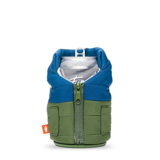 Can Koozie - Green and Blue Puffy Vest
