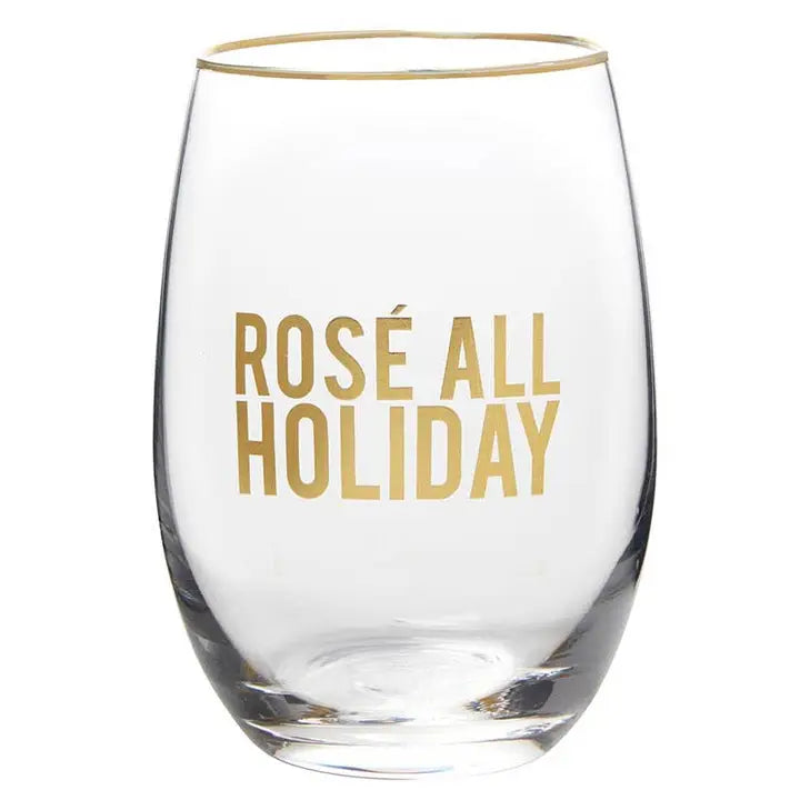 Stemless Wine Glass - Rose All Holiday