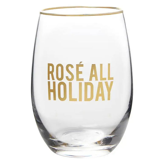 Stemless Wine Glass - Rose All Holiday