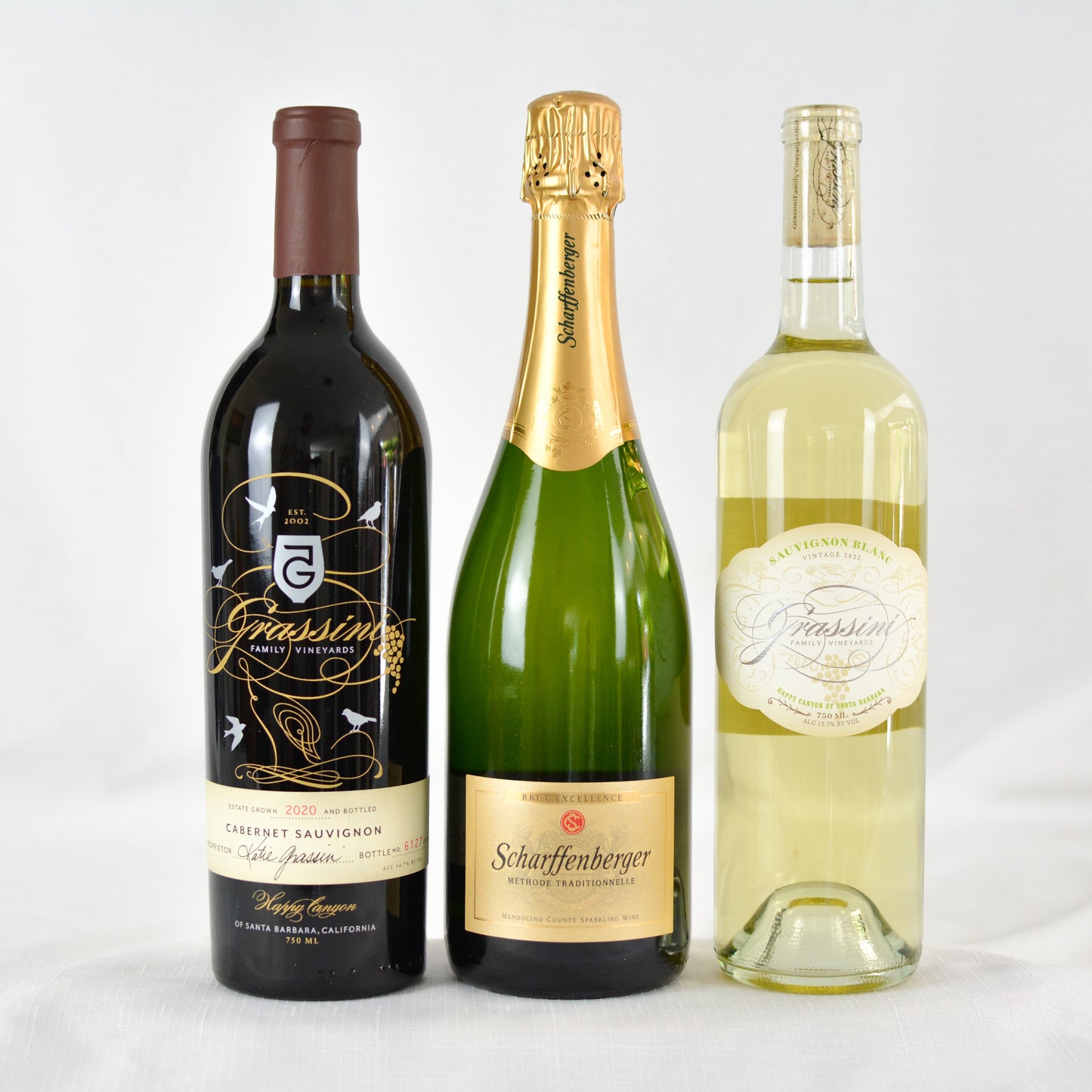 Three Bottle Grassini Sauvignon Blanc, Cabernet & Bubbles Gift Box